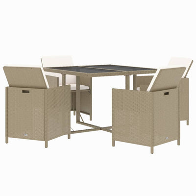 5 Piece Garden Dining Set with Cushions Poly Rattan Beige Payday Deals