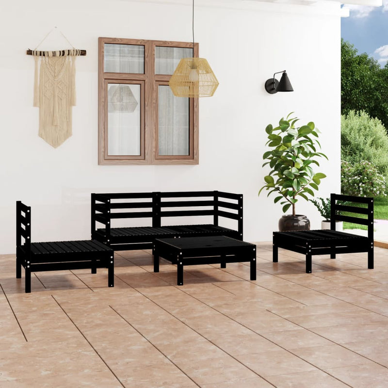 5 Piece Garden Lounge Set Black Solid Pinewood Payday Deals