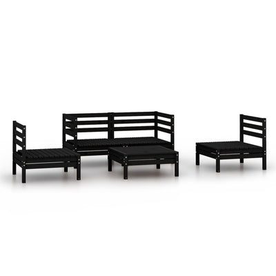 5 Piece Garden Lounge Set Black Solid Pinewood Payday Deals