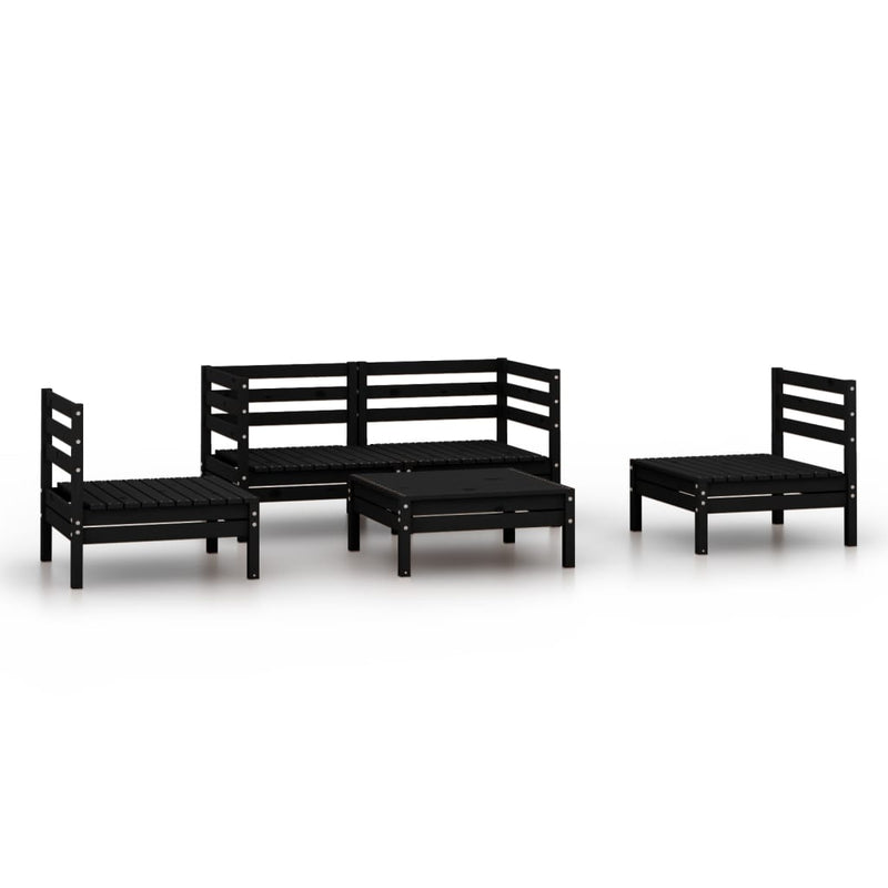 5 Piece Garden Lounge Set Black Solid Pinewood Payday Deals