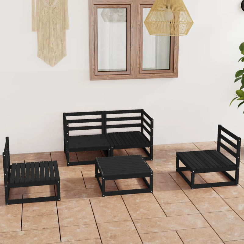 5 Piece Garden Lounge Set Black Solid Pinewood Payday Deals