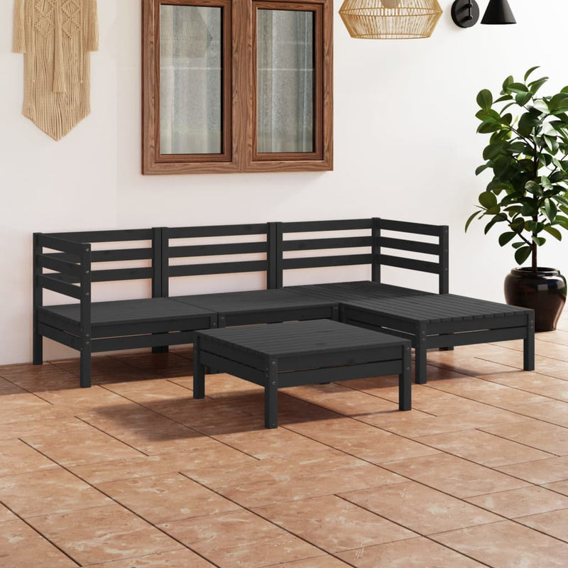 5 Piece Garden Lounge Set Solid Pinewood Black Payday Deals