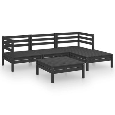 5 Piece Garden Lounge Set Solid Pinewood Black Payday Deals