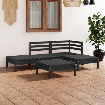 5 Piece Garden Lounge Set Solid Pinewood Black Payday Deals