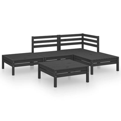 5 Piece Garden Lounge Set Solid Pinewood Black Payday Deals