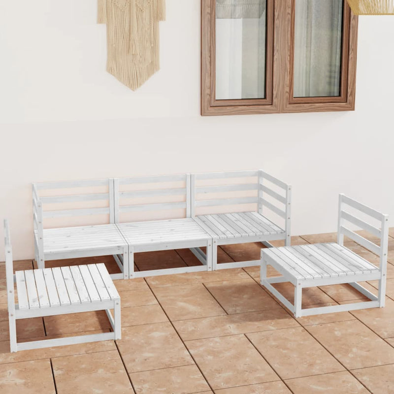 5 Piece Garden Lounge Set White Solid Pinewood Payday Deals