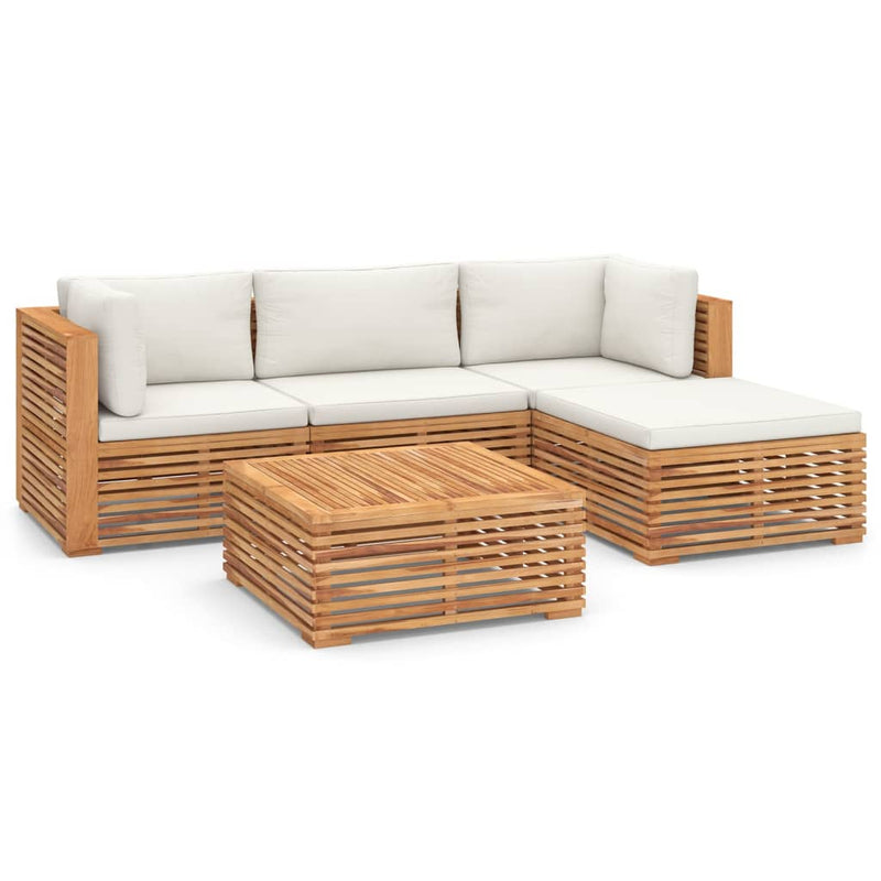 5 Piece Garden Lounge Set with Cream Cushion Solid Teak Wood Payday Deals