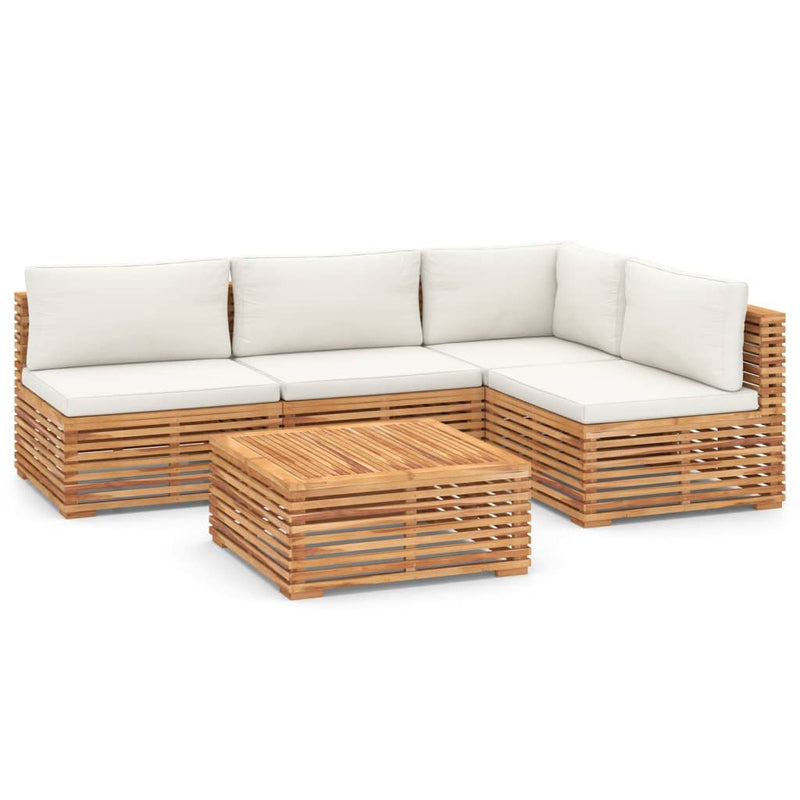 5 Piece Garden Lounge Set with Cream Cushion Solid Teak Wood Payday Deals