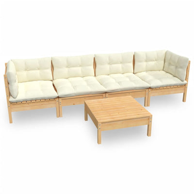 5 Piece Garden Lounge Set with Cream Cushions Solid Pinewood Payday Deals