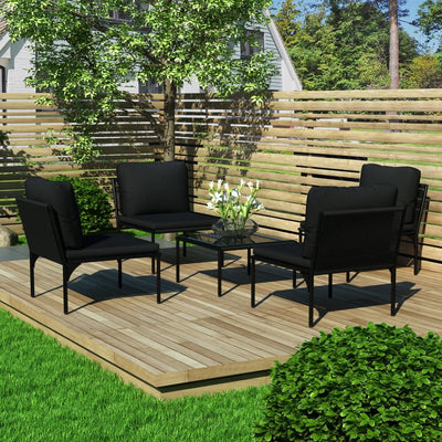 5 Piece Garden Lounge Set with Cushions Black PVC