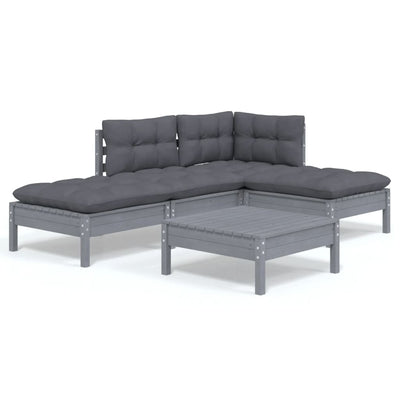 5 Piece Garden Lounge Set with Cushions Grey Pinewood Payday Deals