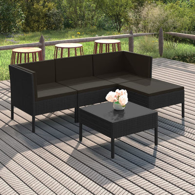 5 Piece Garden Lounge Set with Cushions Poly Rattan Black Payday Deals