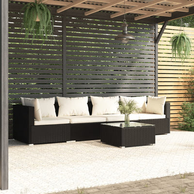 5 Piece Garden Lounge Set with Cushions Poly Rattan Black