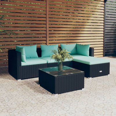 5 Piece Garden Lounge Set with Cushions Poly Rattan Black Payday Deals