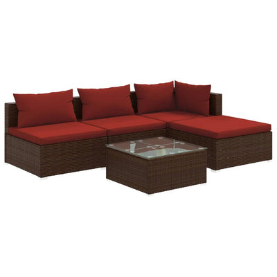 5 Piece Garden Lounge Set with Cushions Poly Rattan Brown Payday Deals