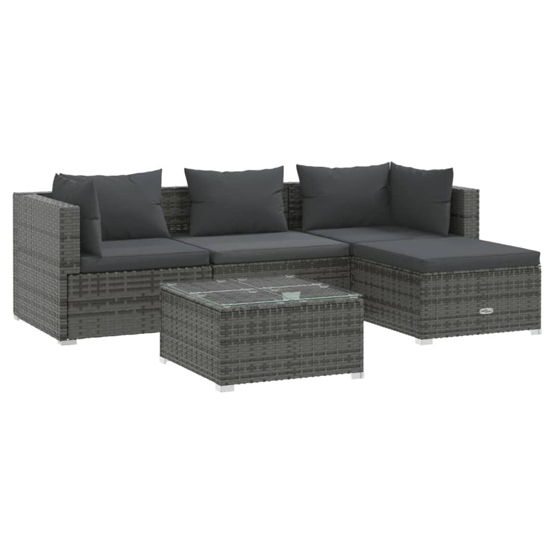 5 Piece Garden Lounge Set with Cushions Poly Rattan Grey Payday Deals