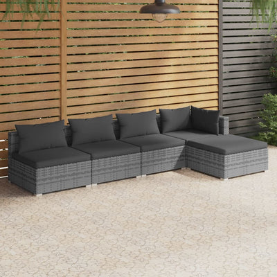 5 Piece Garden Lounge Set with Cushions Poly Rattan Grey