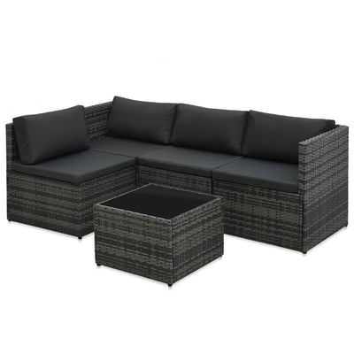 5 Piece Garden Lounge Set with Cushions Poly Rattan Grey Payday Deals