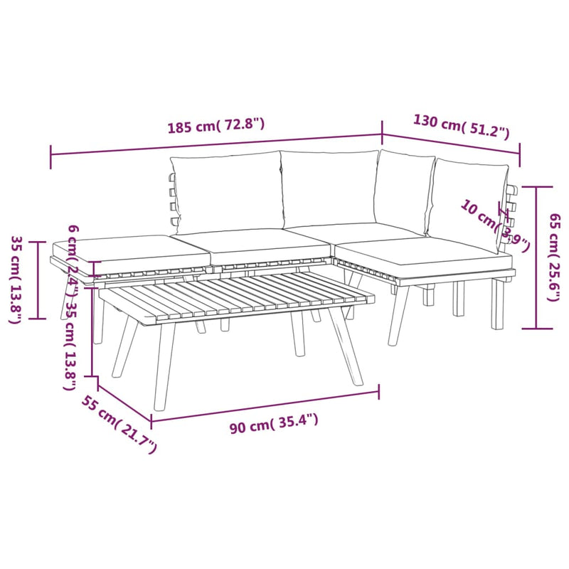 5 Piece Garden Lounge Set with Cushions Solid Wood Acacia Payday Deals