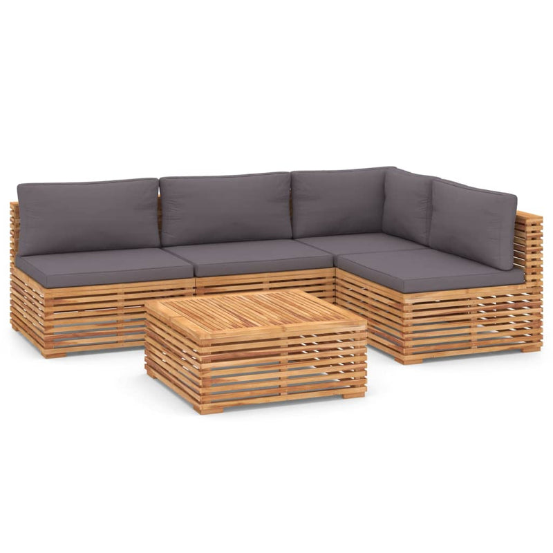 5 Piece Garden Lounge Set with Dark Grey Cushion Solid Teak Wood Payday Deals