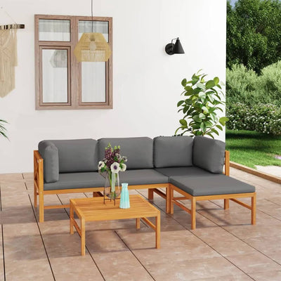 5 Piece Garden Lounge Set with Grey Cushions Solid Teak Wood Payday Deals