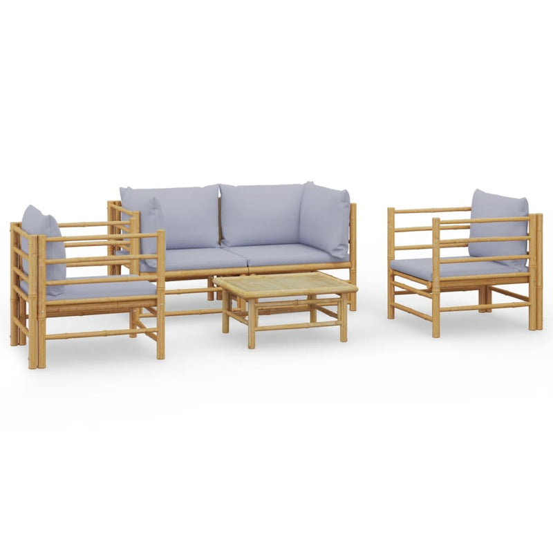 5 Piece Garden Lounge Set with Light Grey Cushions Bamboo Payday Deals