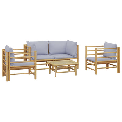 5 Piece Garden Lounge Set with Light Grey Cushions Bamboo Payday Deals