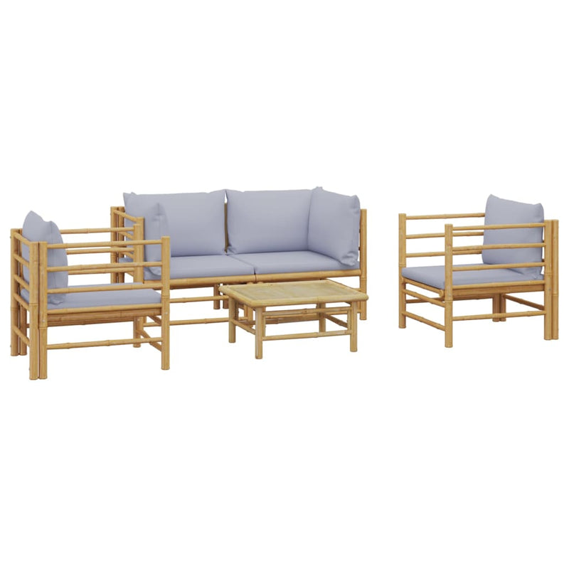 5 Piece Garden Lounge Set with Light Grey Cushions Bamboo Payday Deals