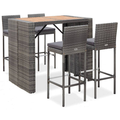 5 Piece Outdoor Bar Set Poly Rattan and Acacia Wood Grey