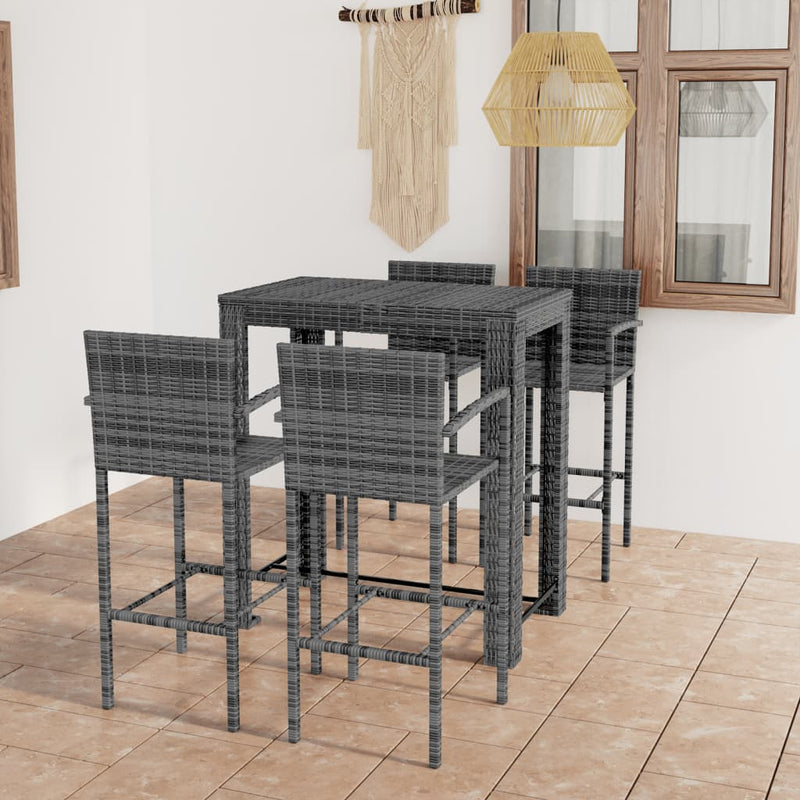 5 Piece Outdoor Bar Set with Armrest Poly Rattan Grey Payday Deals