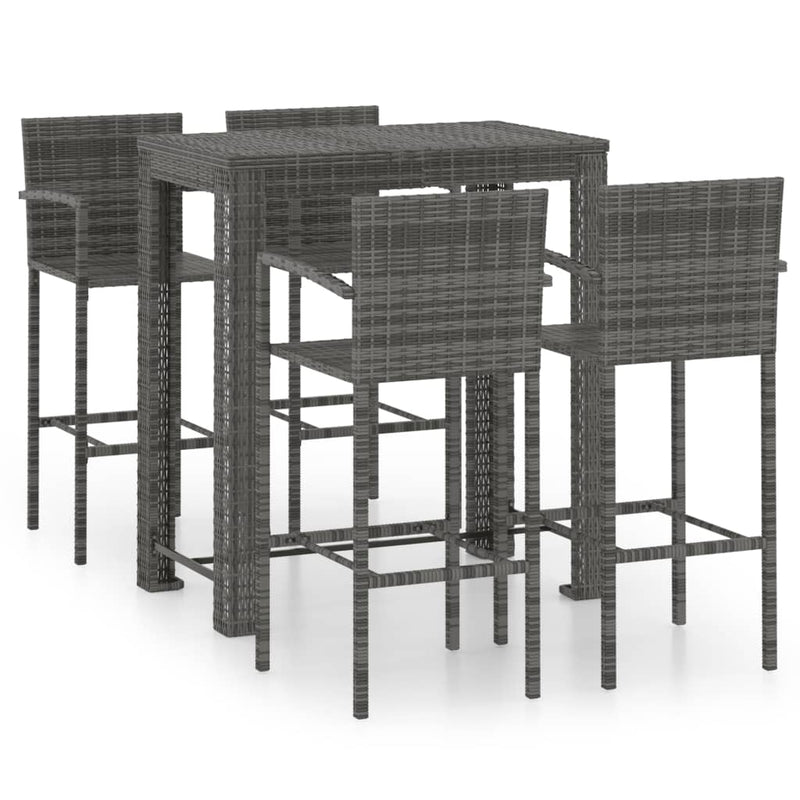 5 Piece Outdoor Bar Set with Armrest Poly Rattan Grey Payday Deals