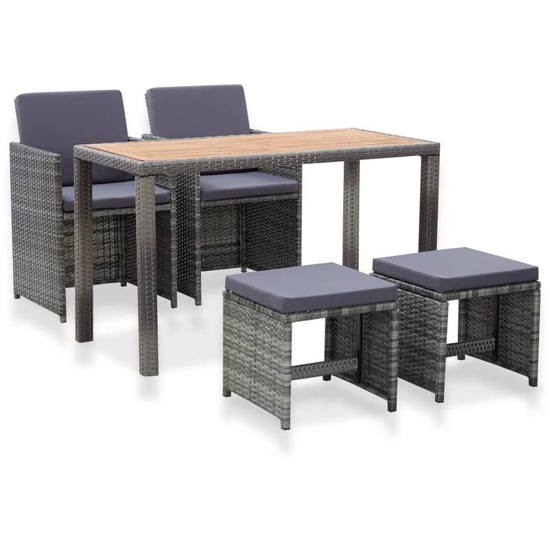 5 Piece Outdoor Dining Set Poly Rattan and Acacia Wood Anthracite Payday Deals