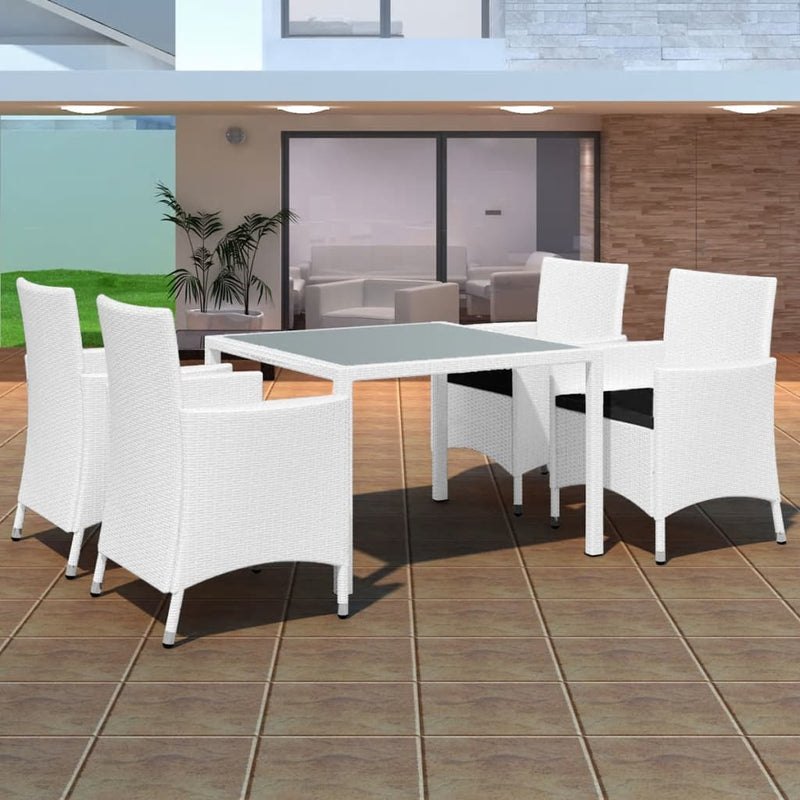 5 Piece Outdoor Dining Set Poly Rattan Cream White Payday Deals