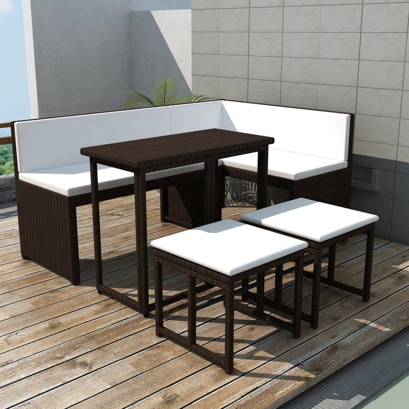 5 Piece Outdoor Dining Set Steel Poly Rattan Brown Payday Deals