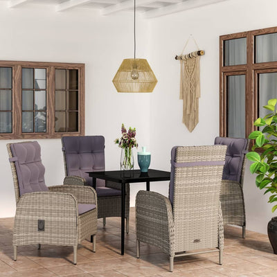 5 Piece Outdoor Dining Set with Cushions Grey and Black