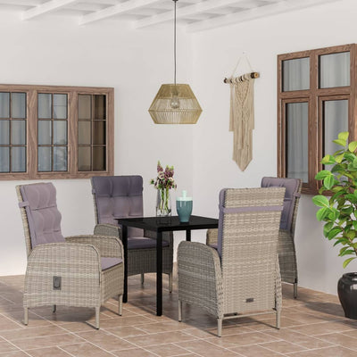 5 Piece Outdoor Dining Set with Cushions Grey and Black