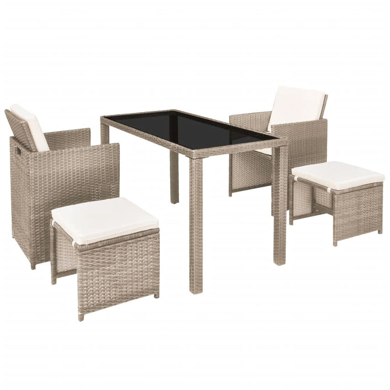 5 Piece Outdoor Dining Set with Cushions Poly Rattan Beige Payday Deals
