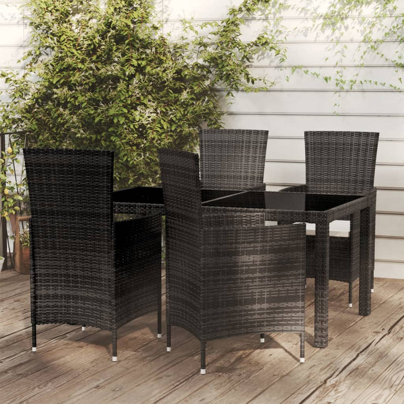 5 Piece Outdoor Dining Set with Cushions Poly Rattan Black Payday Deals