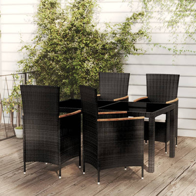 5 Piece Outdoor Dining Set with Cushions Poly Rattan Black Payday Deals