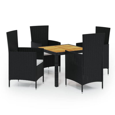 5 Piece Outdoor Dining Set with Cushions Poly Rattan Black Payday Deals