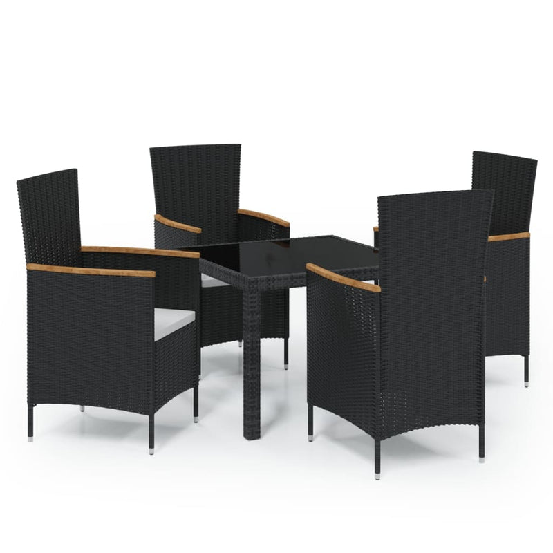 5 Piece Outdoor Dining Set with Cushions Poly Rattan Black Payday Deals