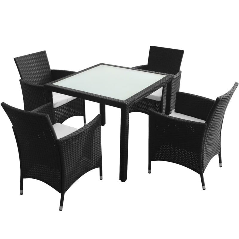 5 Piece Outdoor Dining Set with Cushions Poly Rattan Black Payday Deals