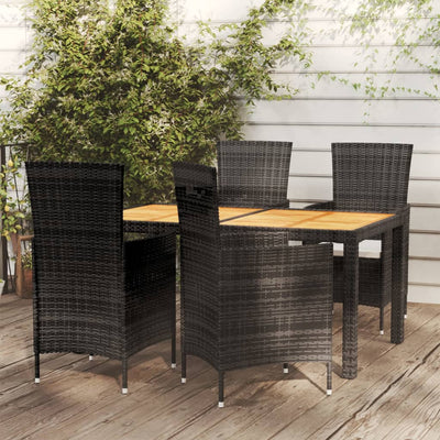 5 Piece Outdoor Dining Set with Cushions Poly Rattan Black