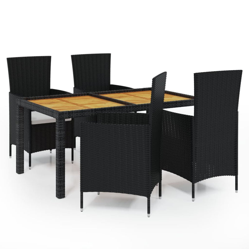 5 Piece Outdoor Dining Set with Cushions Poly Rattan Black Payday Deals