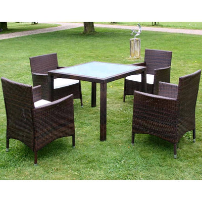 5 Piece Outdoor Dining Set with Cushions Poly Rattan Brown Payday Deals