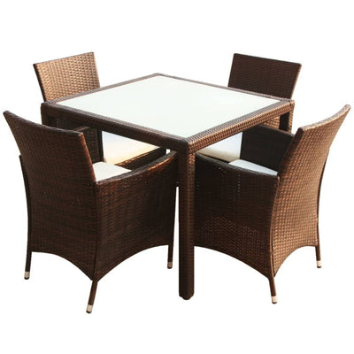 5 Piece Outdoor Dining Set with Cushions Poly Rattan Brown Payday Deals