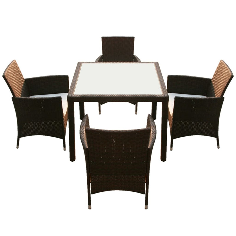 5 Piece Outdoor Dining Set with Cushions Poly Rattan Brown Payday Deals