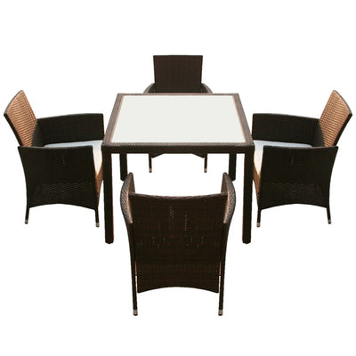 5 Piece Outdoor Dining Set with Cushions Poly Rattan Brown Payday Deals