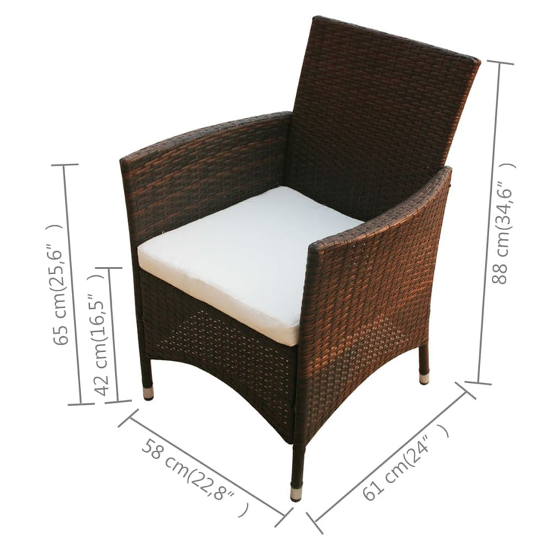 5 Piece Outdoor Dining Set with Cushions Poly Rattan Brown Payday Deals