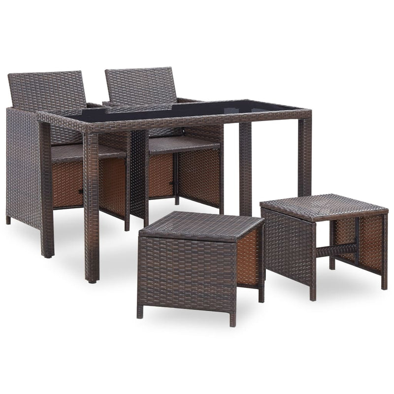 5 Piece Outdoor Dining Set with Cushions Poly Rattan Brown Payday Deals